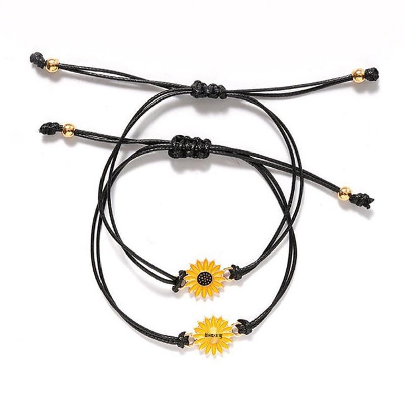 Alloy Sunflower Daisy Wax Rope Friendship Bracelet