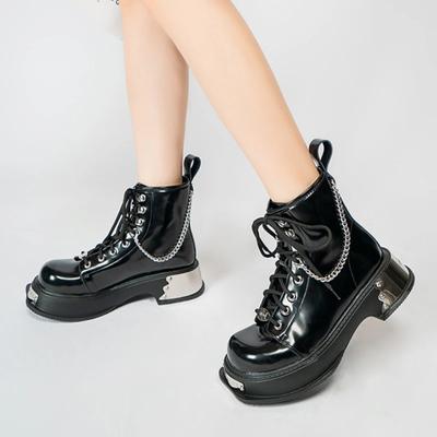 Женские ботинки на толстой платформе Combat Boots из натуральной кожи, осень-зима, панк-ботинки с толстой подошвой и металлическим декором