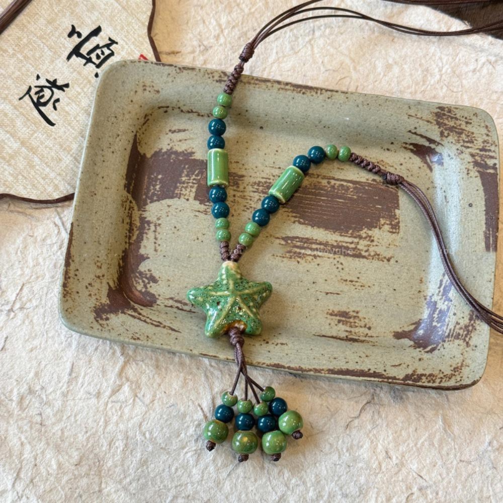 Tassel Long Sweater Chain Ceramic Bohemian Style Necklace Temperament Ethnic Style Necklace  Gift