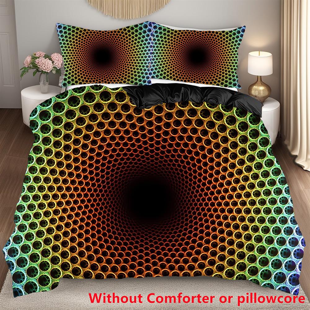Three-Piece Honeycomb Quilt Cover 3D Digital Printing Bedding Kit