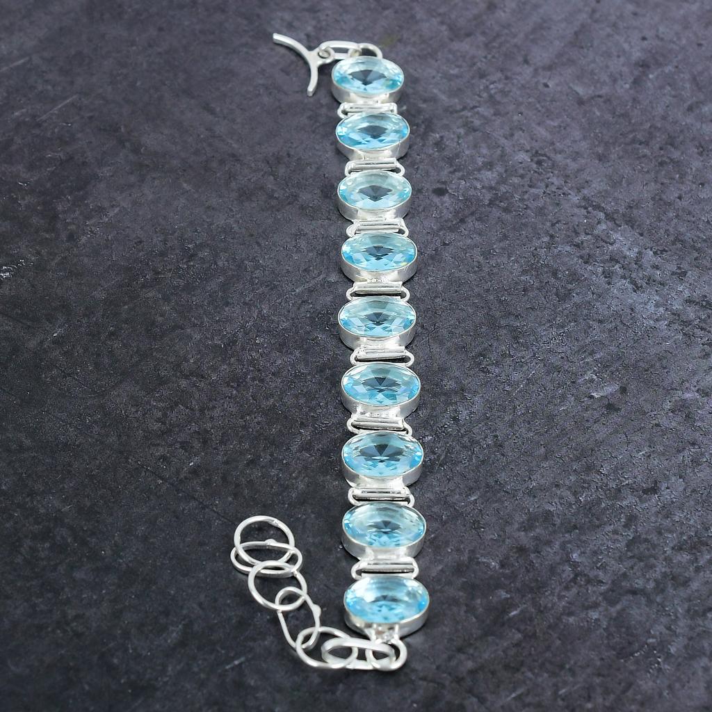 Браслет из стерлингового серебра 925 пробы с натуральным швейцарским голубым топазом 7-8 дюймов f9n49
