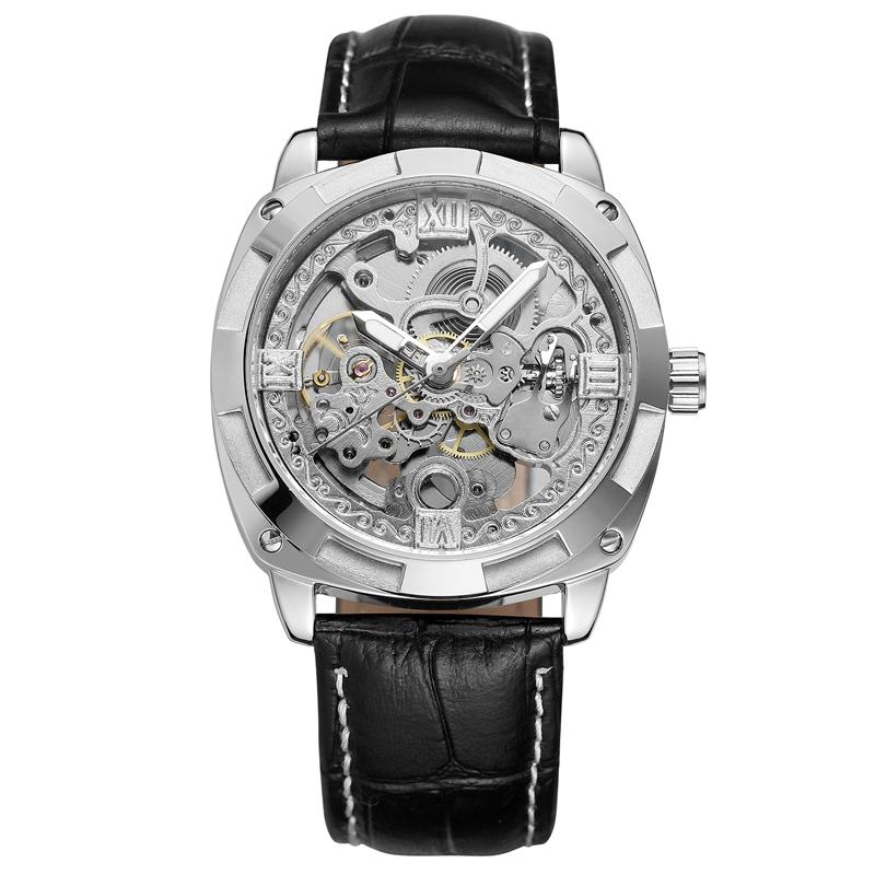FORSINING Automatic Men Watch Luxury Gold Tone Classic Cushion Case Steampunk Skeleton Mechanical Male Business Dress Wristwatch
