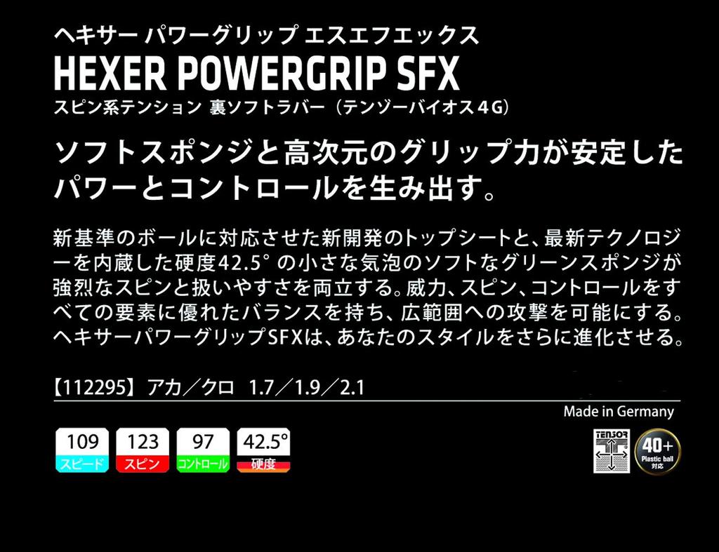 Andro Накладка для настольного тенниса HEXER POWERGRIP SFX Power Grip Back Мягкое натяжение Черный 112295 (Гексер SFX) (Вращение) 2,1