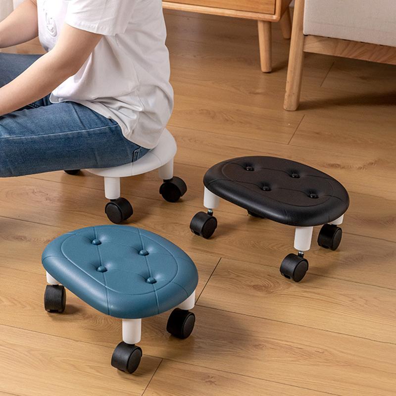 1 шт. с колесами для домашнего хозяйства, искусственная кожа, переносной небольшой табурет, универсальный колесный шкив, низкий табурет, бесшумный, мобильный