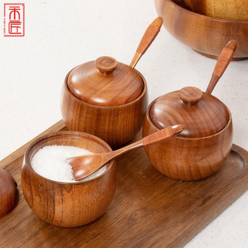 Herbs Organizer Condiment Can Seasoning Jars Wooden Storage Jar Bento Box Pepper Sugar Container