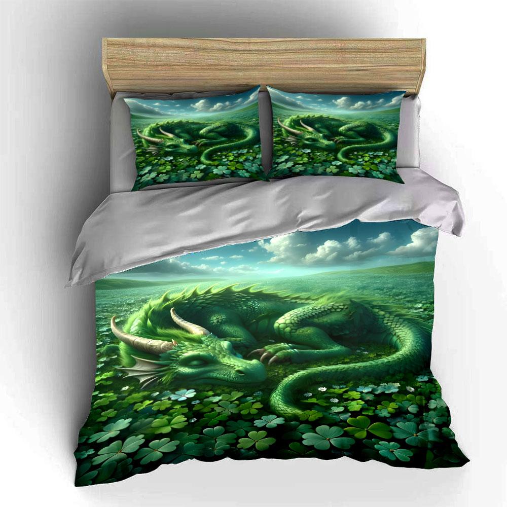 Sleeping Green Dragon Fantasy Bedding Duvet Cover Set  (1*Duvet Cover 2*Pillowcases, without duvet insert)