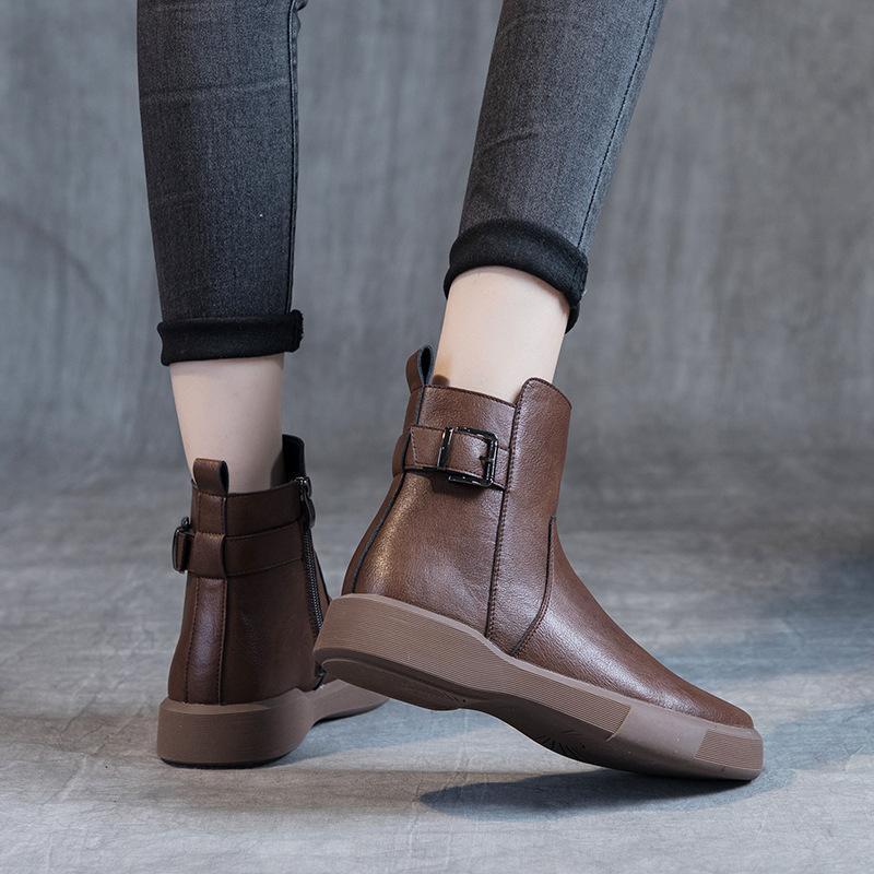 2025 Autumn and Winter New Velvet Short Boots Women's Flat Cotton Shoes Single Boots Martin Boots