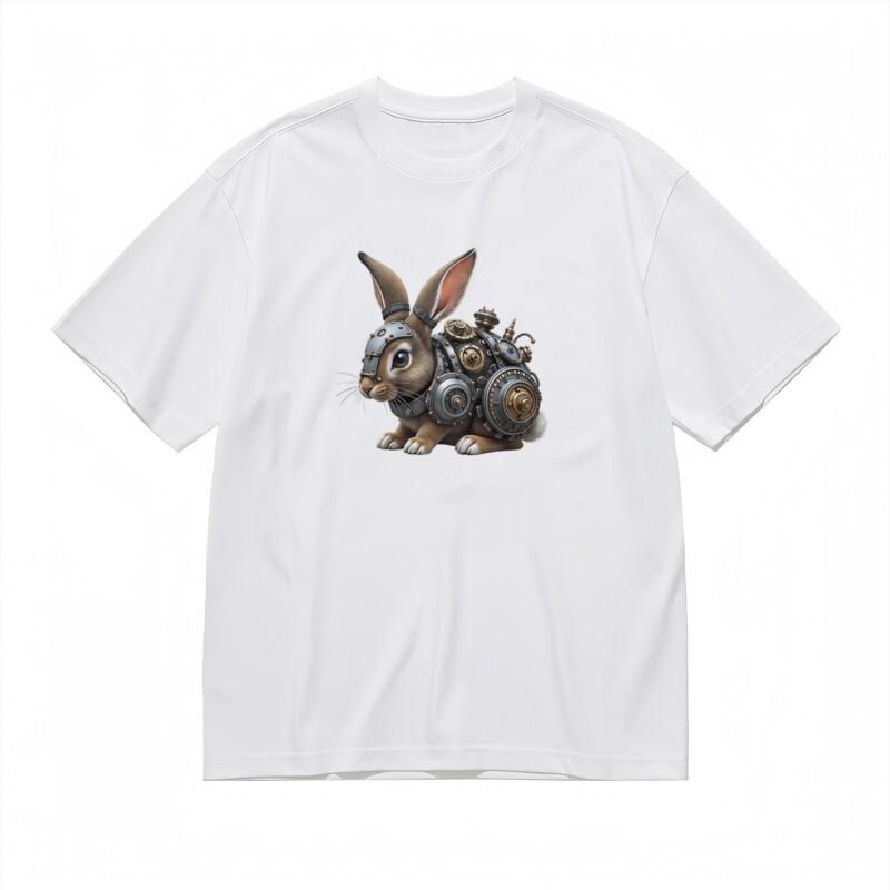 Women's Classic T-Shirt Retro-Futuristic Bunny Artwork with Gear Details Tee