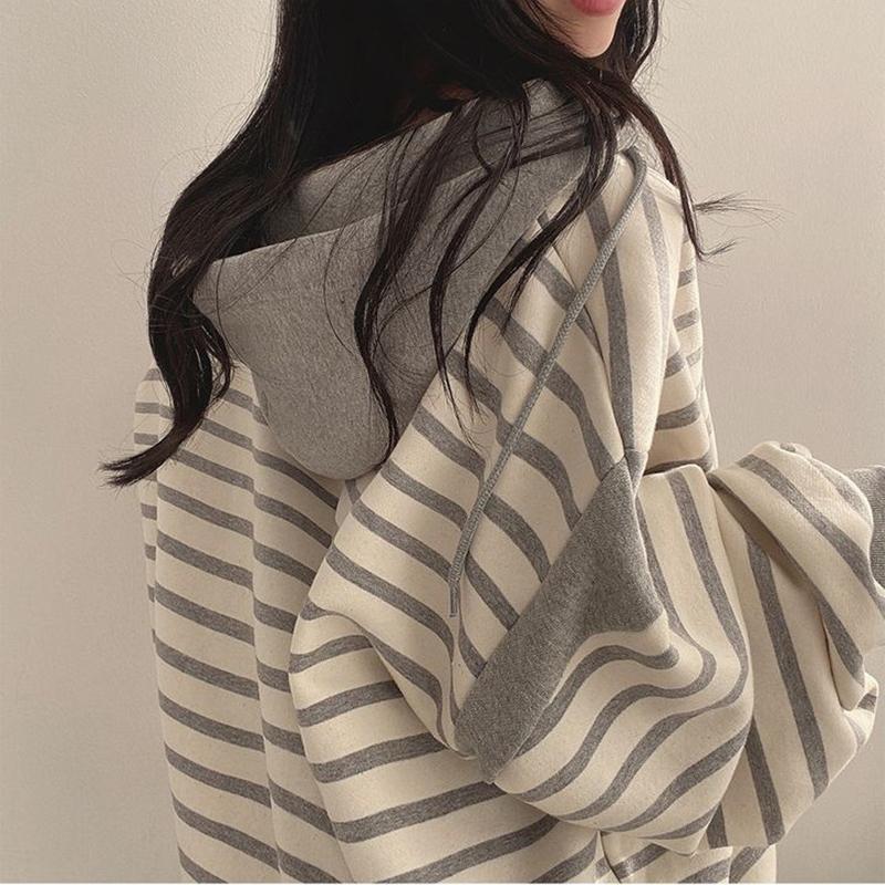 Striped Hoodie Casual Long Sleeve Sweatshirt Fashion Vintage Harajuku Oversized Hoodies
