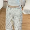 Retro Printed Wing Patch Women Jeans Punk Style Slim Fit Men and Women Bell Bottoms Floor Mopping Pants