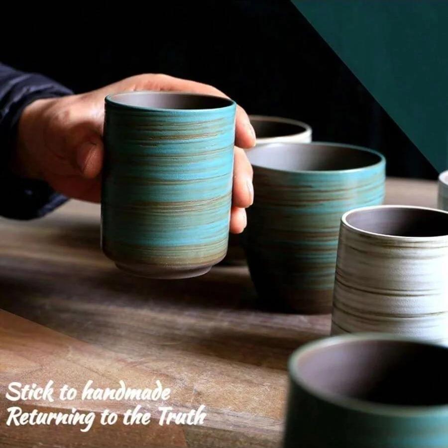 Artisan Hand-Painted Crackle Glaze Stoneware Mug for Coffee Tea, Vintage Chinese Japanese Ceramic Cup - Dishwasher Safe