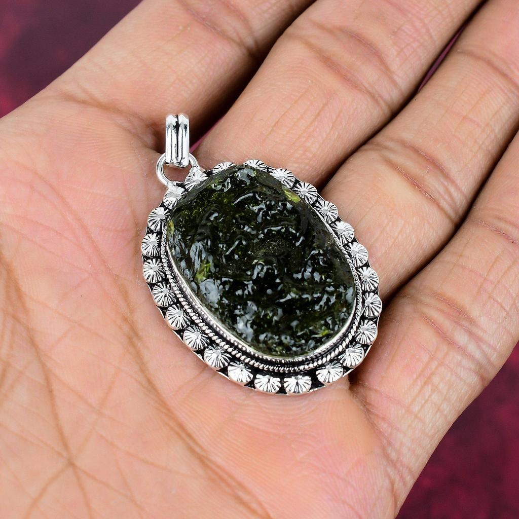 Moldavite Pendant, 925 Solid Sterling Silver Jewelry, Gemstone Pendant, Gift For Her Handmade Dainty Jewelry