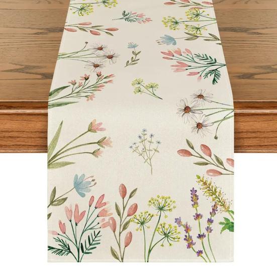 Весенняя цветочная скатерть-дорожка, цветущие цветы, столовое белье, тюльпан, моющаяся скатерть для дома, фермерского дома, обедов, вечеринок, украшение