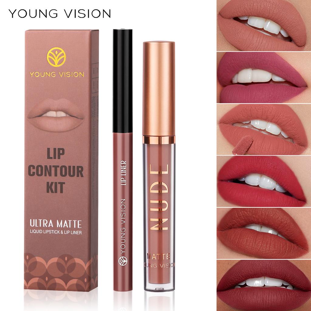 Блеск для губ Lip Liner 2 Sets Antistick Cup Водостойкий матовый блеск для губ Может вращаться Lip Liner Lip Makeup