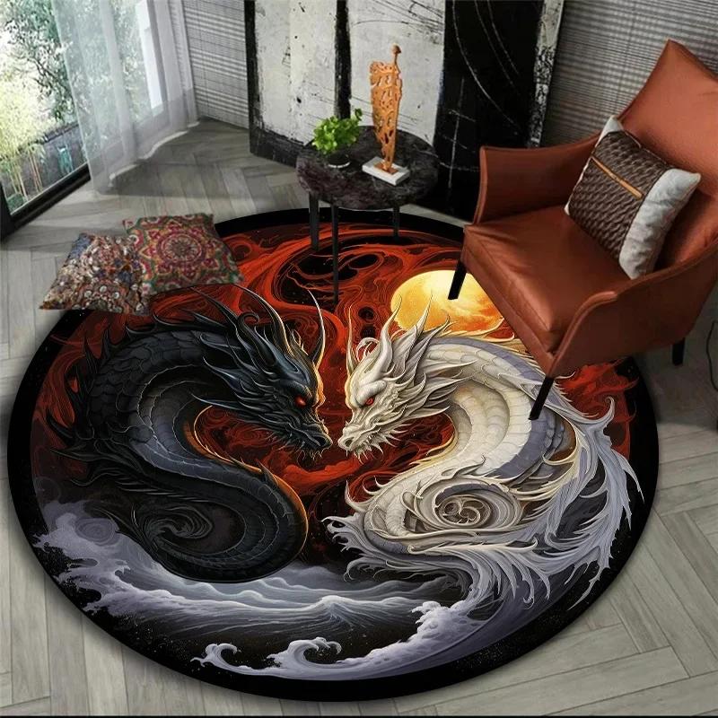 Animal Tiger Printed Circular Carpet Dragon Lion Tree of Life Living Room Bedroo Computer Chair Floor Mat Home Decoration Carpet