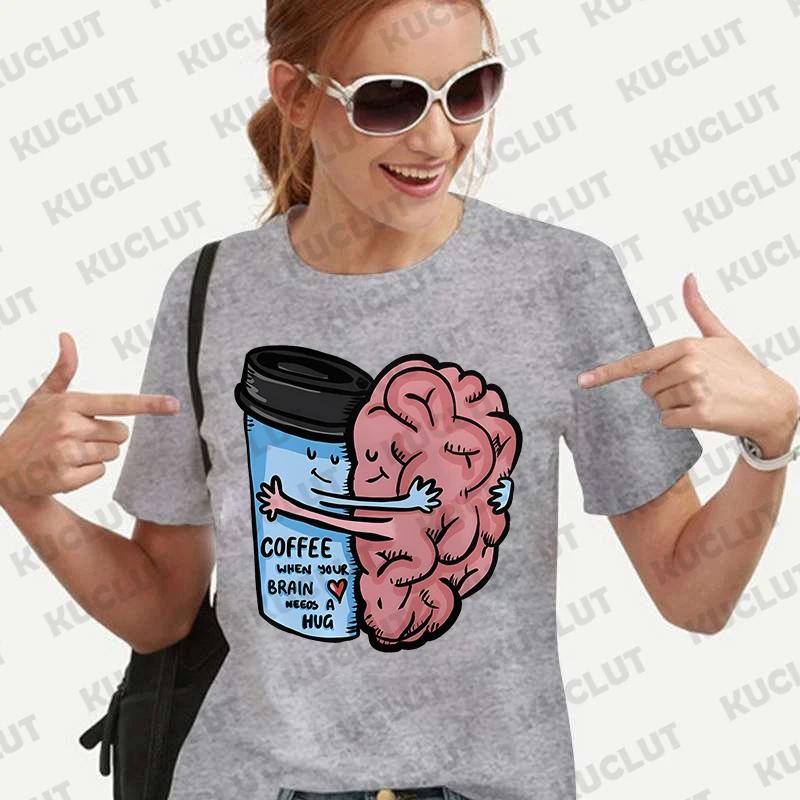 Brain Need Coffee Printed T Shirt Unisex Hip Hop Summer Soft Tops Fashion Casual Funny Tshirts Short Sleeve Breathable Tshirt