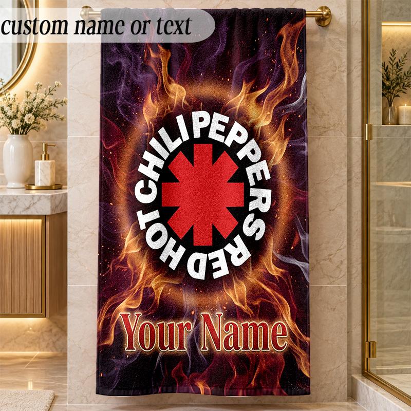 Beach TowelRed Hot Chili Peppers Custom Name Text Personalized Soft Towel for Beach Pool Indoor Home Decor Gift