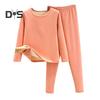 2 Pcs/Set Winter Top Pants Set Thick Plush Round Neck Long Sleeve Elastic Waist Warm Soft Cold Proof Homewear Pajamas Set Thermal Underwear Set