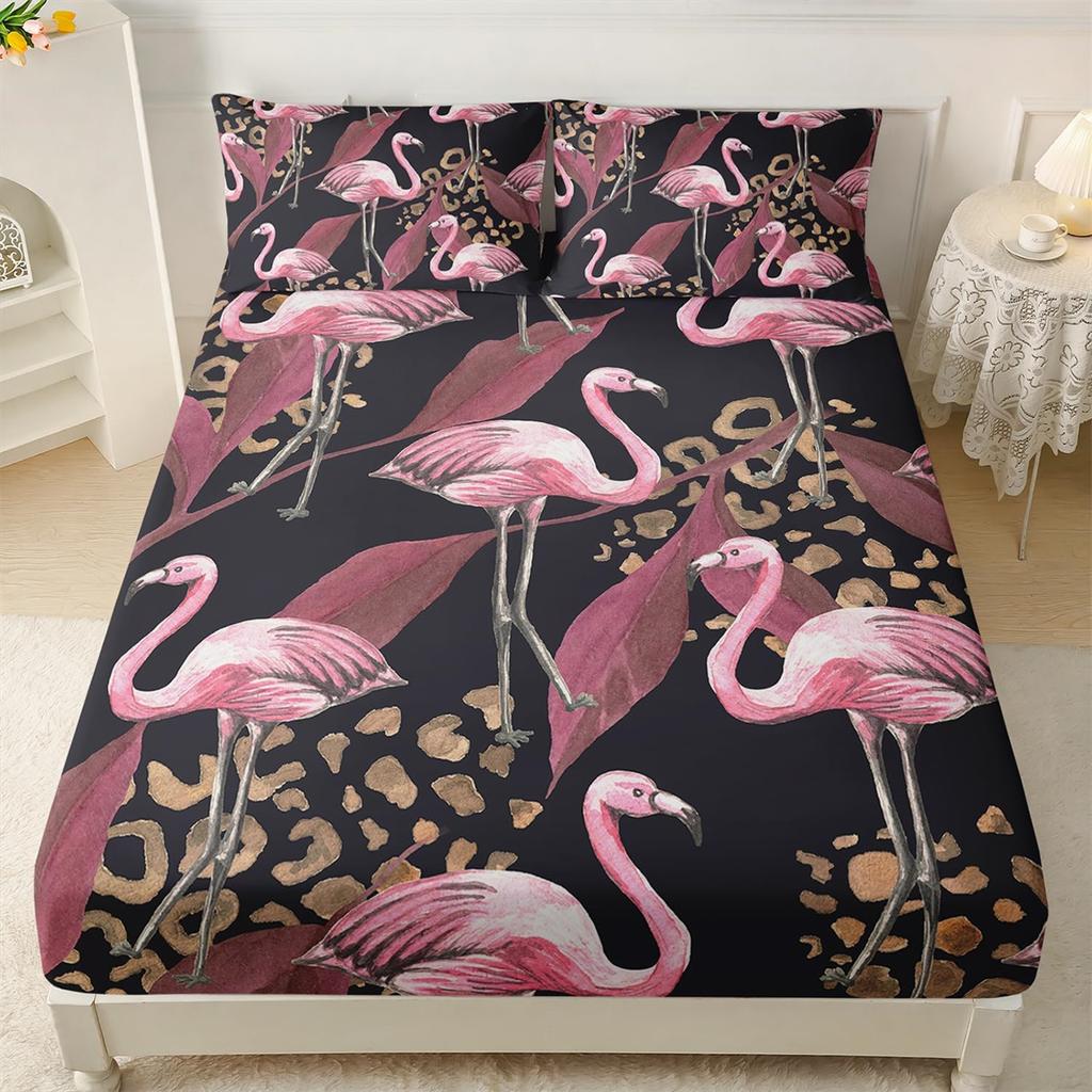 Простыня на резинке с принтом фламинго, Мягкая простыня из микрофибры на резинке, Глубина кармана 30 см, Милая мультяшная простыня