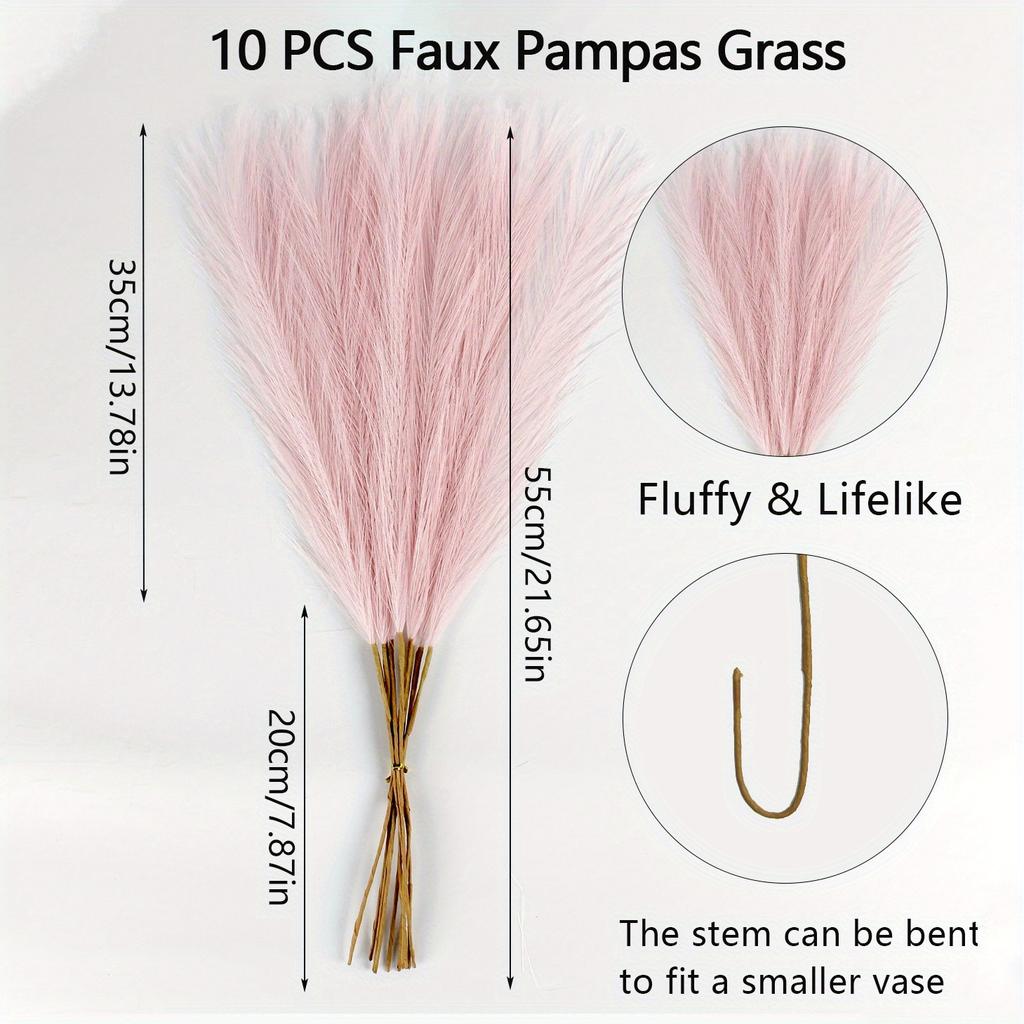 10 шт. Искусственные букеты из пампасной травы - 21,65 дюйма в высоту, тканевый декор из перьев, бохо-скандинавский домашний декор для свадеб, вечеринок, гостиной, спальни
