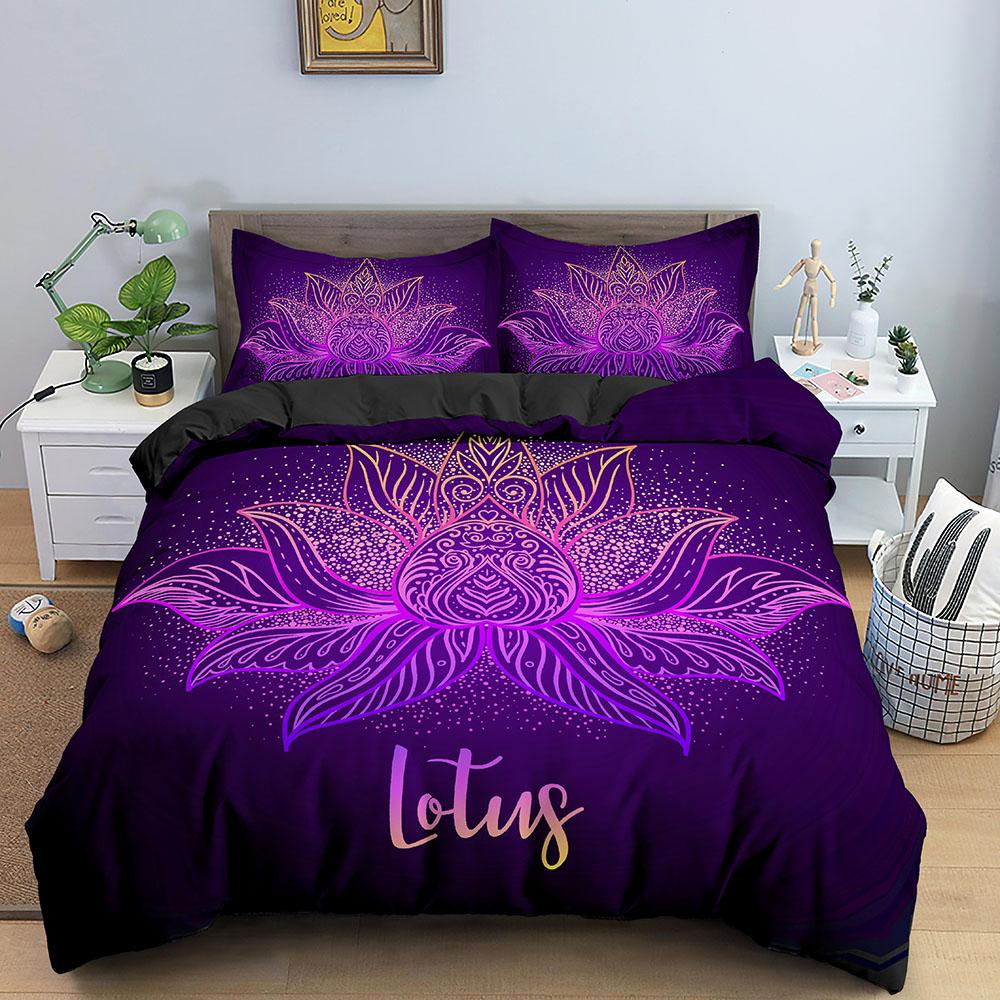 Комплект пододеяльников Lotus Queen King Size с 3D-принтом Boho Luxury Polyester Quilt Covers Постельное белье в стиле бохо для детей Комплект постельного белья