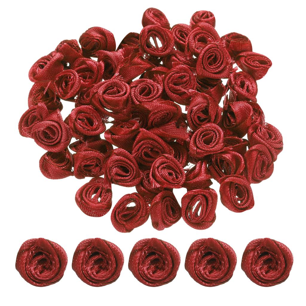 100Pcs 1.5cm Mini Satin Ribbon Roses Handmade Rolled Rosette Flower for DIY Crafting Accessories Sewing Wrapping Decoration