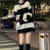 Hollow Striped Gothic Sweater Women Knit Pullover Black White Loose Jumper Pull Female Long Sleeve O-Neck New Fashion Spring Autumn