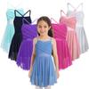Kids Girls Sequin Spaghetti Shoulder Straps Ballet Dance Mesh Tutu Skirt Lyrical Ballroom Dress