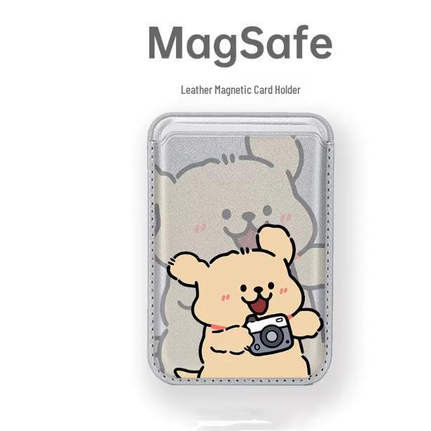 Коричневый щенок Фото Кожаный держатель для карт MAGsafe для чехла Apple Phone