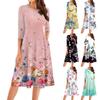 Women's Casual Fashion Round Neck Three Quarter Sleeve Print Midi Dress