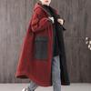 Fashion Long Corduroy Jacket Big Pocket Hooded Padded Women Autumn Winter Parkas Loose Casual Cloak Coat