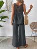 Весна, Лето Цвет Полый Кружевной Комплект из Двух Предметов Модный Повседневный Жилет и Широкие Брюки