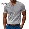 Мужская вельветовая футболка с V-образным вырезом, летняя трикотажная футболка с коротким рукавом, повседневный деловой топ для работы, отдыха, улицы