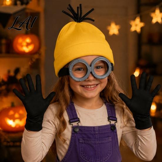 Round Frame Funny Glasses Knit Hat Costume Set Retro Suspenders Gloves Halloween Party Themed Full Set Cosplay Accessories Kit for Adults Dress Up