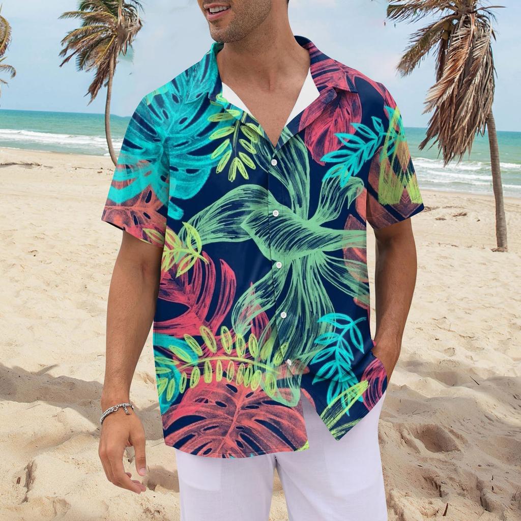 Shirt For Men, Men's Vintage Button Down Bowling Shirts Short Sleeve Summer Beach Shirt