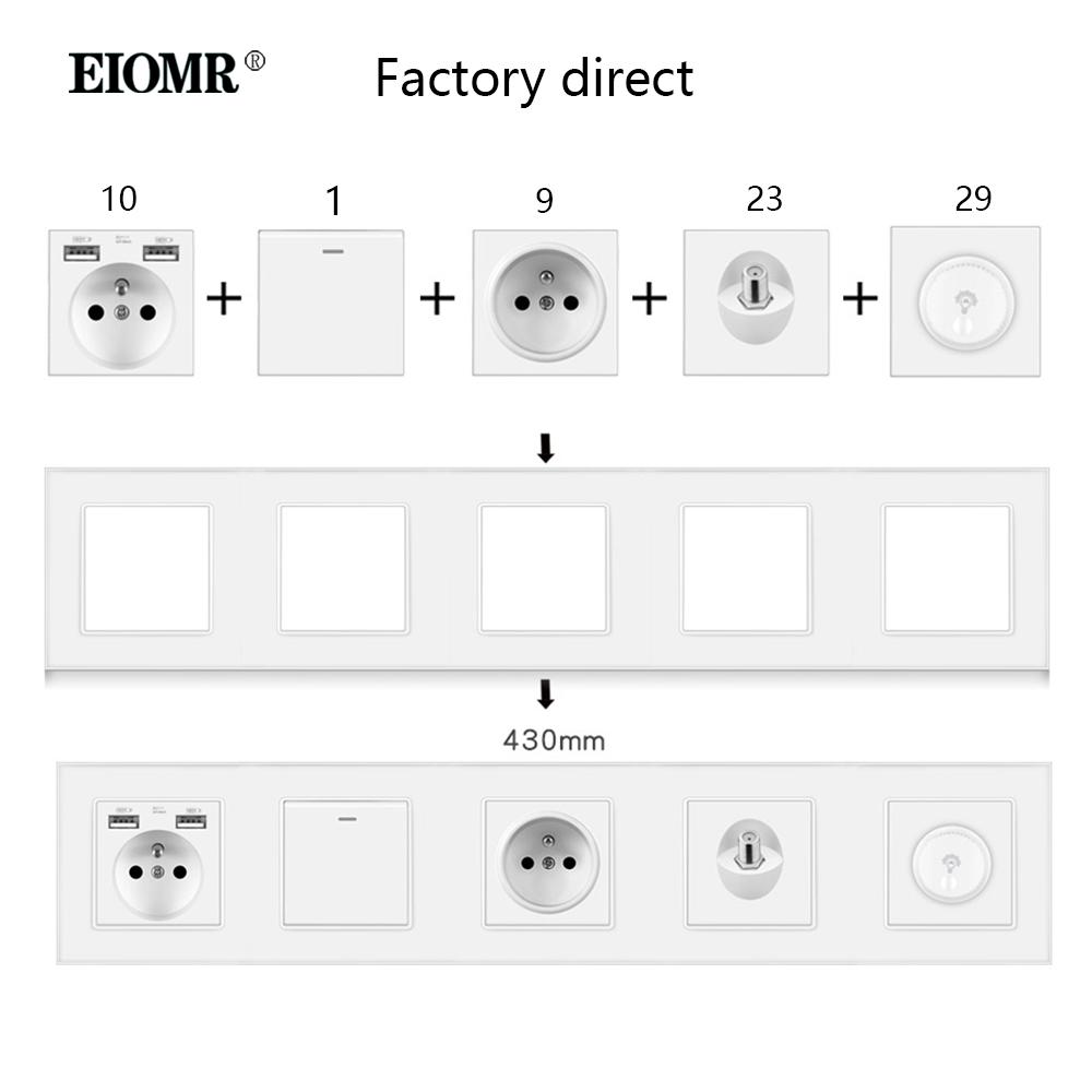 EIOMR A6 Series Grey Flame Retardant PC Panel Wall Switch EU Socket HDMI-compatible USB Type-C 2.1A Charger TV RJ45 Module DIY