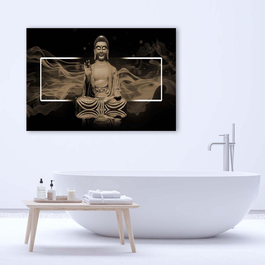 Canvas print, Meditating Buddha Figure - beige