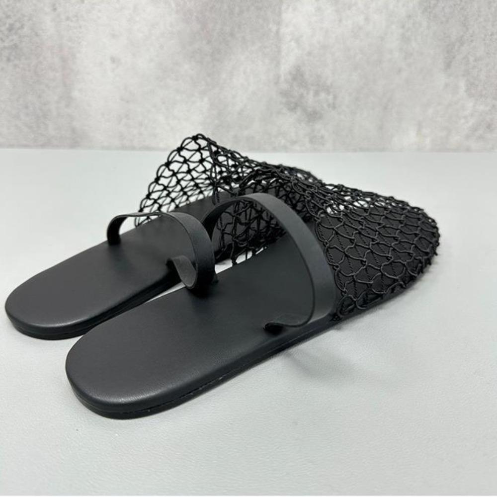 Женские сандалии Модные римские сандалии из сетчатой ткани с ажурным узором для женщин Летние новые плоские полутапочки Женская обувь Женская обувь