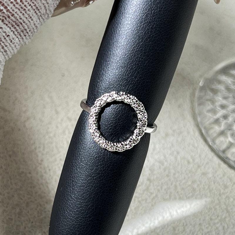 Irregular pleated texture Minimalist Korean flapper butterfly open ring Female alphabet full diamond fashion niche ring