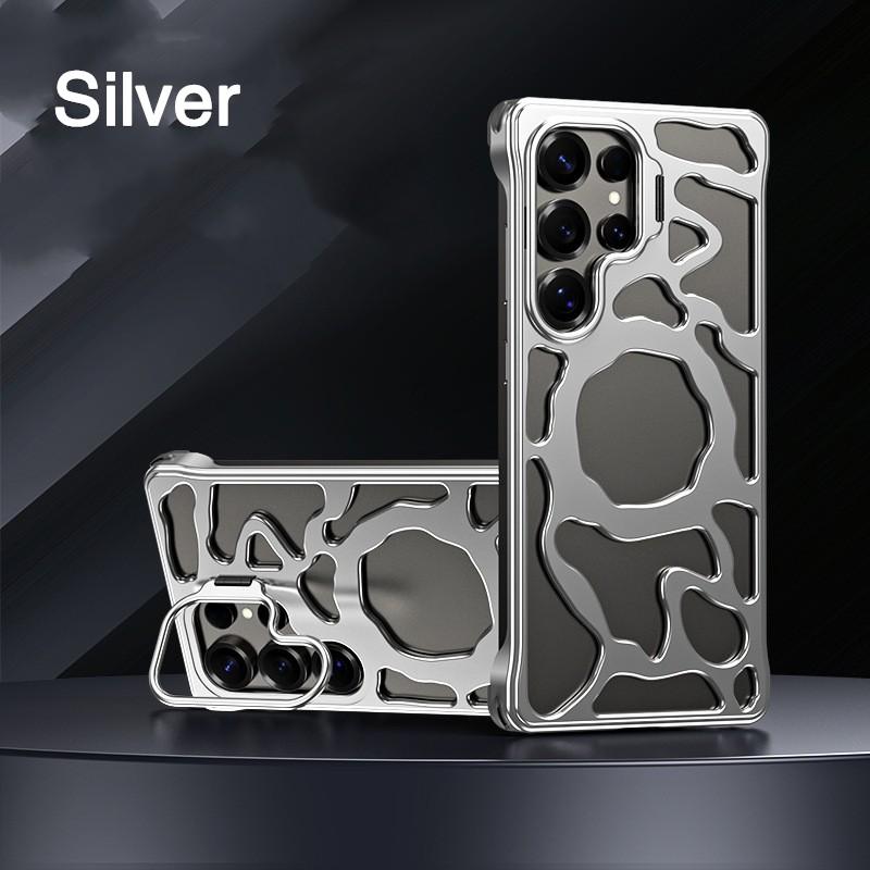 Luxury Irregular Shockproof Bumper Aluminum Electroplate Armor Design Hollow Heat Dissipation Lens Bracket for Samsung S25 Ultra