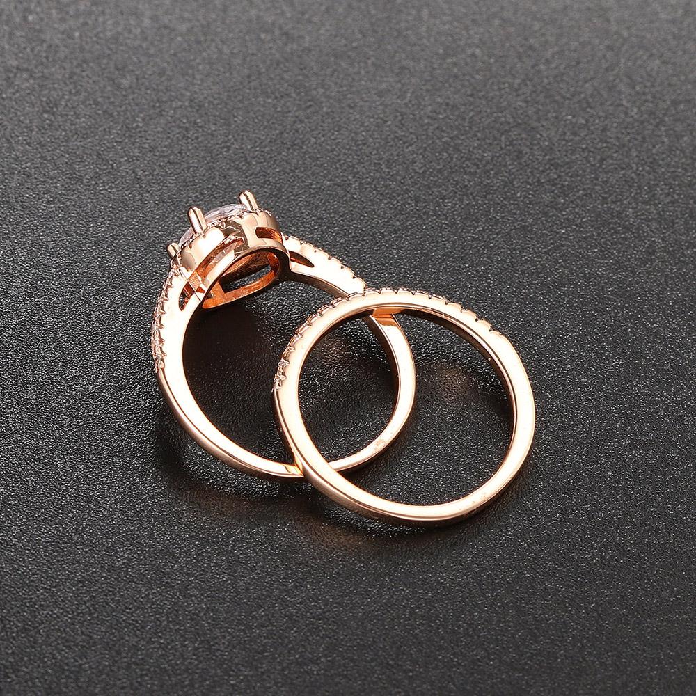 Wedding Engagement Ring Set for Women AAA+ Cubic Zirconia Crystal Rings Rose Gold Color Marriage Bride Accessories Jewelry SR077