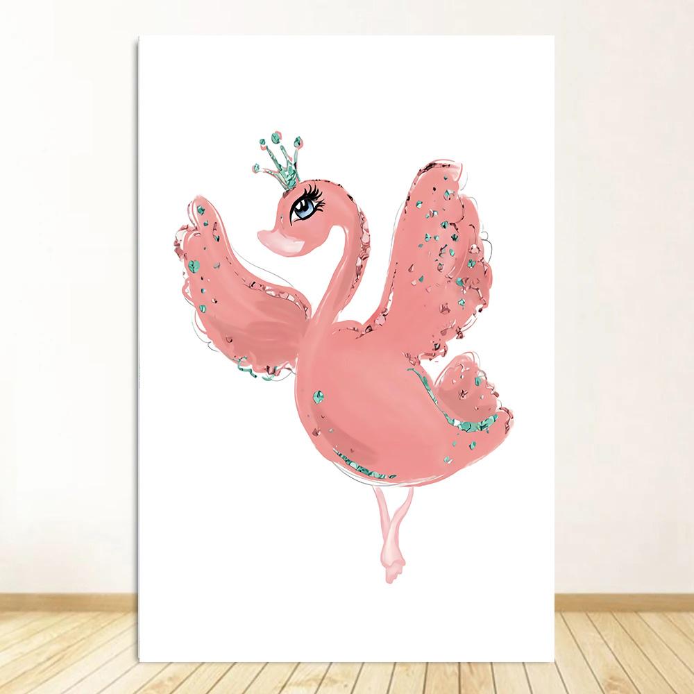 Маленькая принцесса балерина холст плакат розовый лебедь принт живопись детская настенная живопись плакаты балетная девушка картина декор детской комнаты
