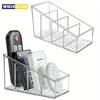 Clear Plastic Remote Control Holder and Desk Organizer with 4 Compartments for Home and Office Use