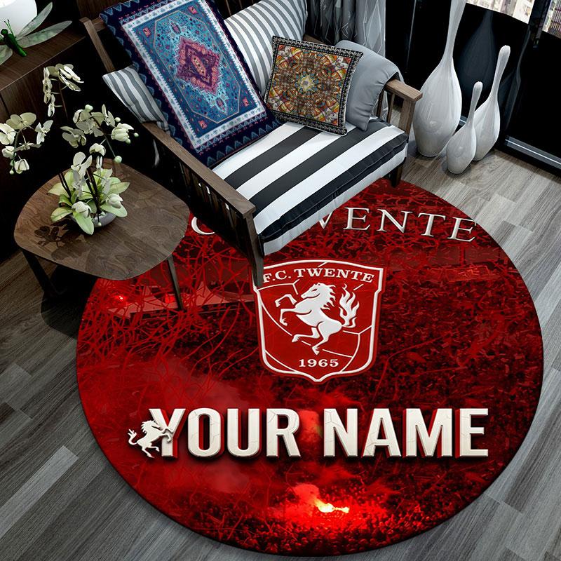 Custom Name,FC Twente pattern round rug,Carpet Rug for Living Room Bedroom Playroom ,Non-slip Floor Mat,Holiday Gifts and Birthday Gifts.