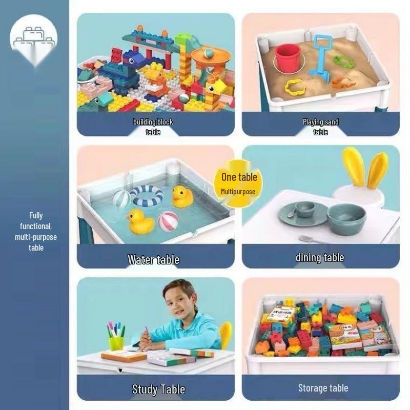Large Particle Multifunctional Building Blocks Table for Early Education Games