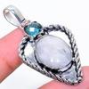 Natural Rainbow Moonstone, Topaz Gemstone 925 Sterling Silver Pendant 2.09" O7G32