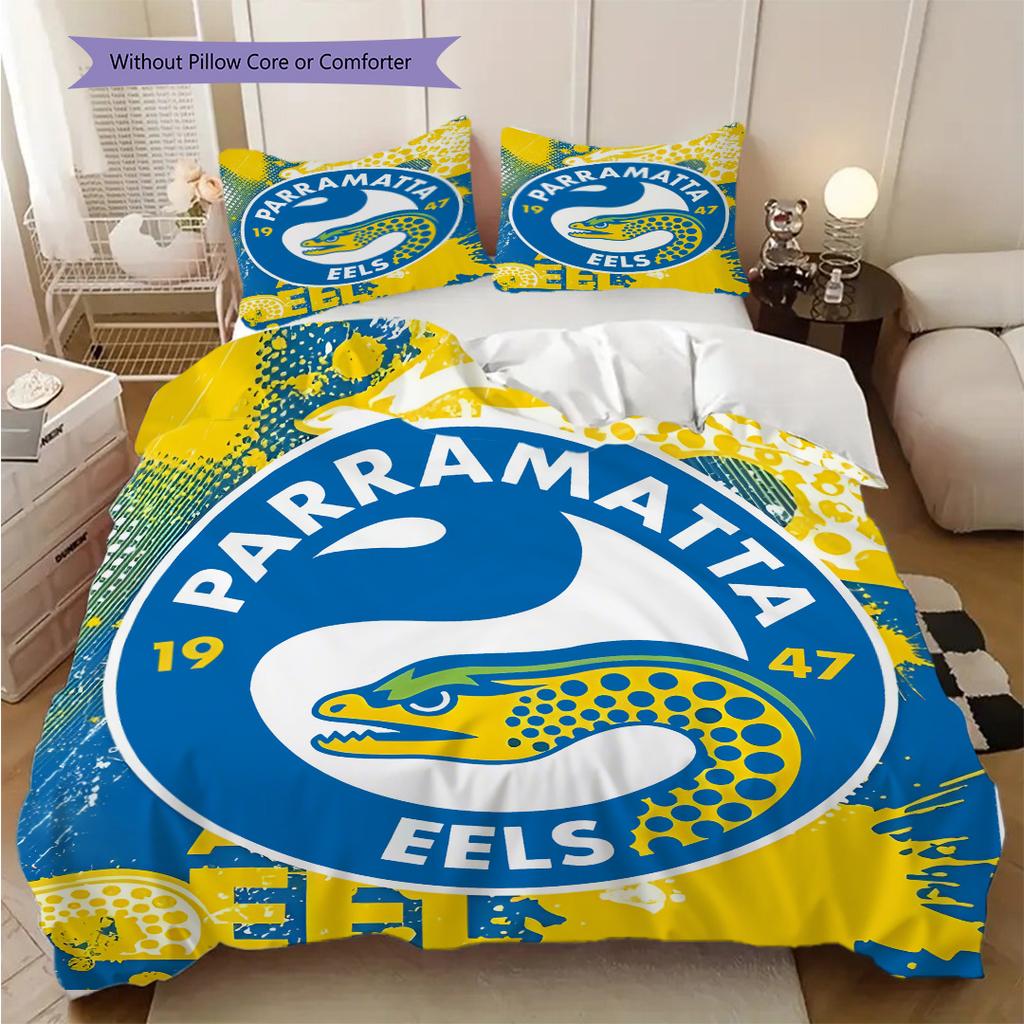 Parramatta Eels Pattern Bedding Quilt Set Quilt Cover Pillowcase Home Decoration Birthday Gift (1 * duvet cover + 2 * pillowcase, without core)