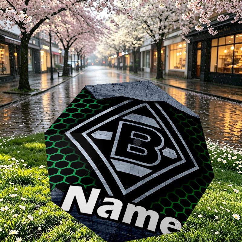 Custom Name Personalized Borussia Monchengladbach Print Umbrella, Auto Open Close, 8‑Rib Sturdy Frame, Commute Camping Hiking Use, Birthday Gift