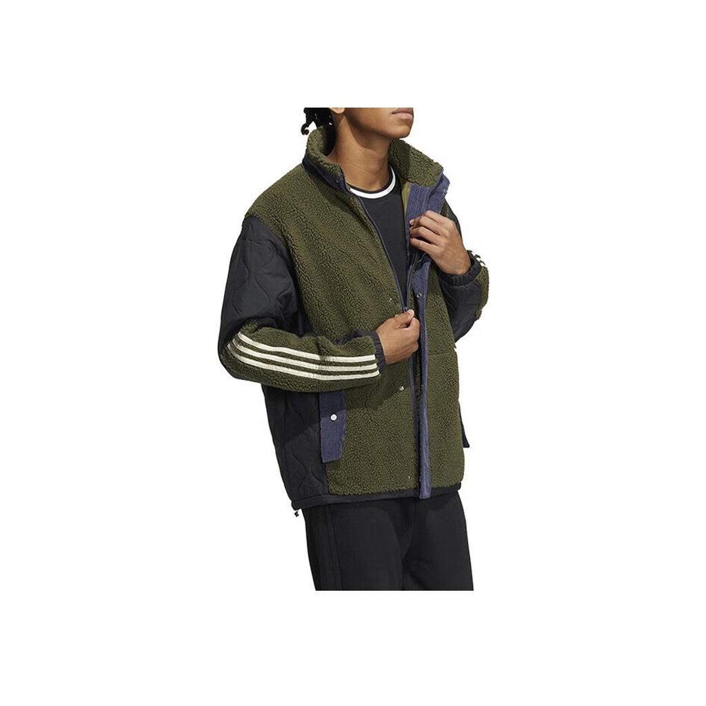 Adidas Neo Spliced Color-Block Fleece Loose Jacket Men Outerwear Green HZ2411