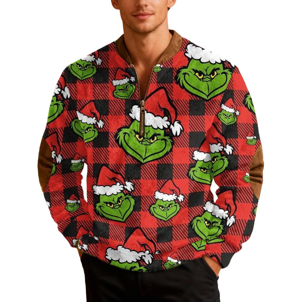 Мужские рождественские толстовки на молнии, рождественские пуловеры с воротником-стойкой